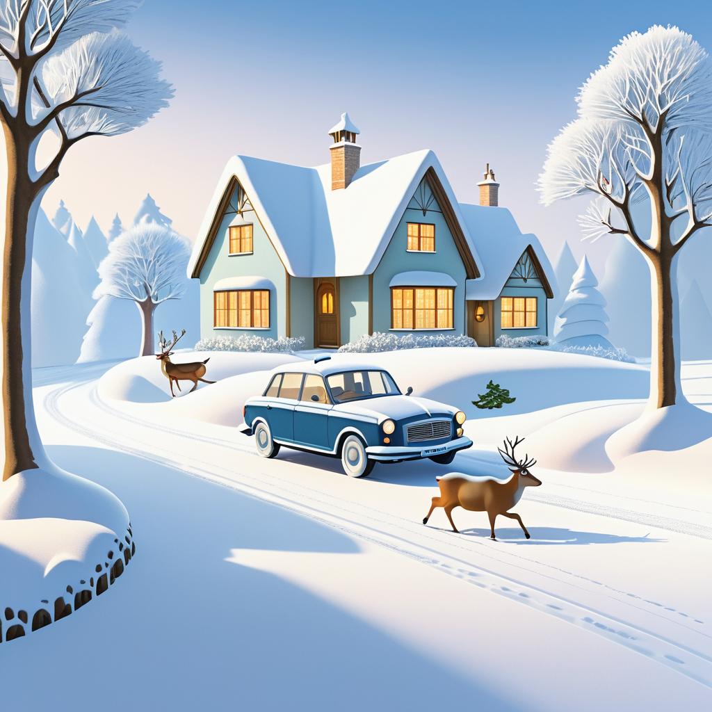 Whimsical Winter Drive with a Reindeer