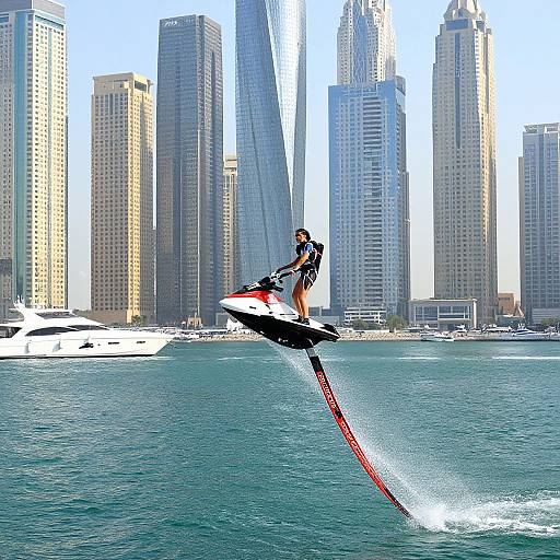 Woman Jetpacking Over Dubai Marina
