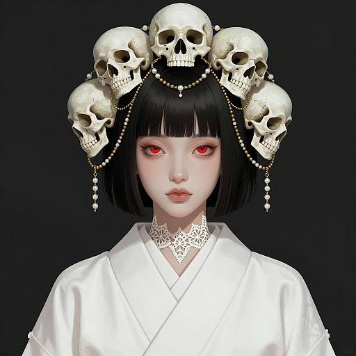 Digital Portrait of Asian Woman with Skull Headpiece