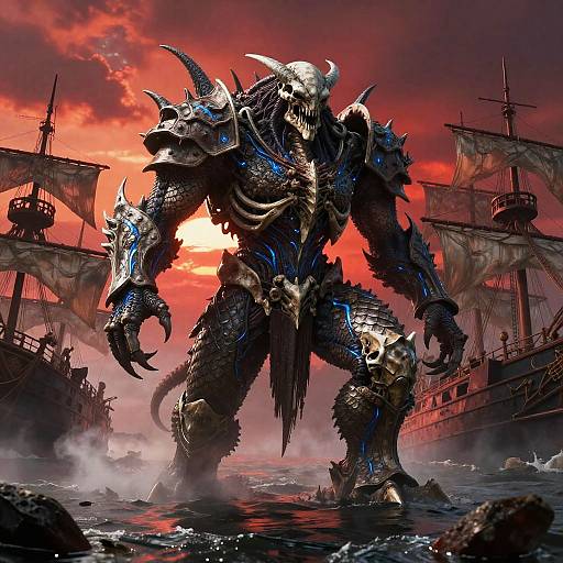 Reaper Leviathan Rising at Blood-Red Sunset