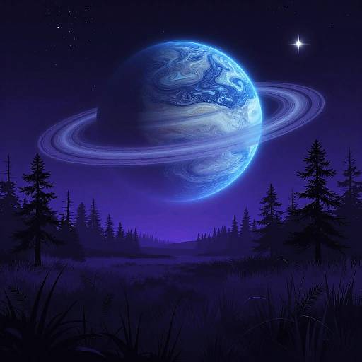 Glowing Blue Planet Over Purple Landscape