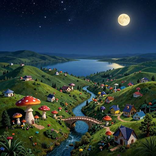 Surreal Dreamscape with Enchanted Village