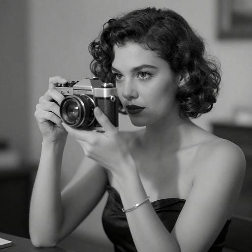 Vintage Woman Using Film Camera