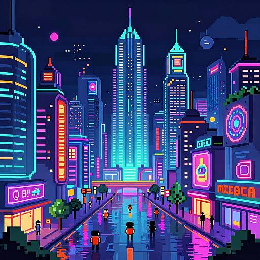 Vibrant Cyberpunk Pixel Cityscape