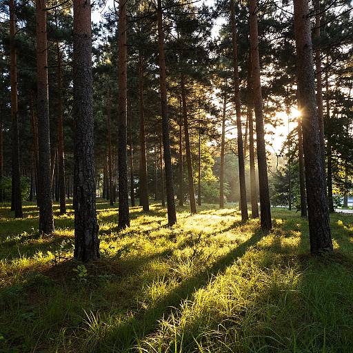 Sunlit Pine Forest at Dawn