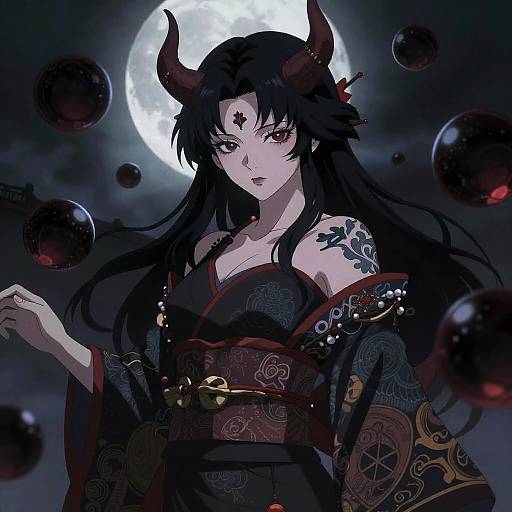 Anime Demon Woman with Dark Orbs