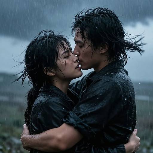 BL Characters Embracing in Storm