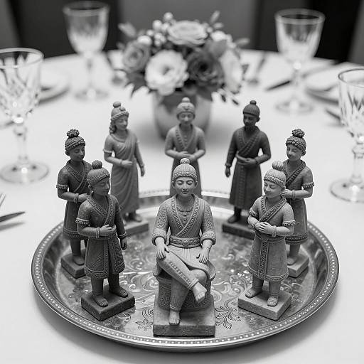 Intricate Stone Figurines on Decorative Tray