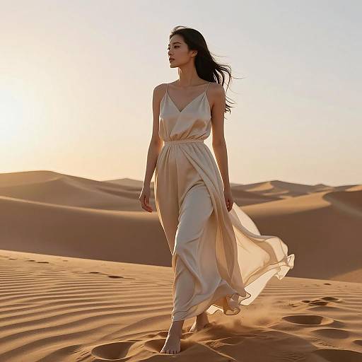 Elegant Woman in Desert Sunset