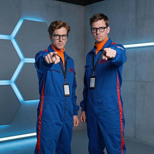 Futuristic Duo in Blue-Lit Room