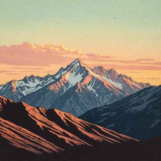 Pastel Sketch of Mountain Range at Sunset