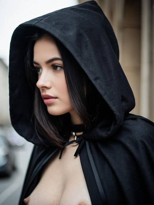 Woman in Black Hooded Cloak Profile