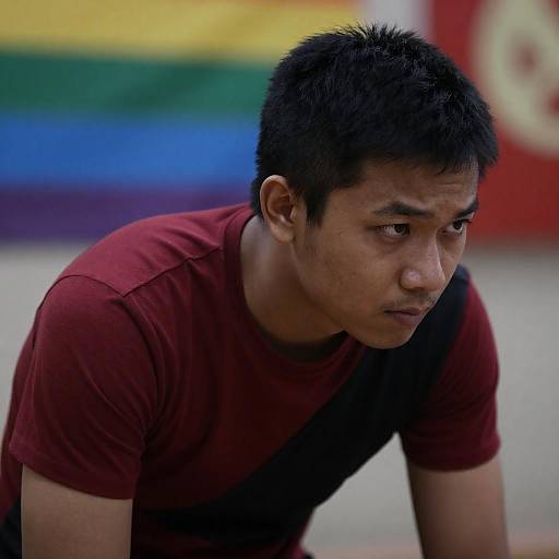 Intense Man Leaning Forward