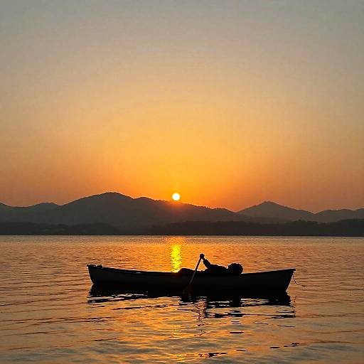 Serene Sunset in Canoe on Lake