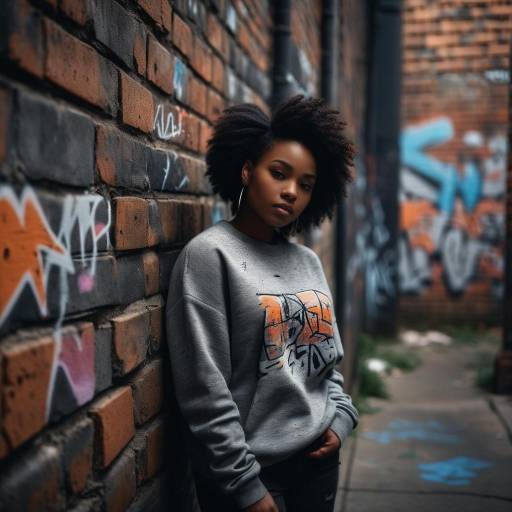 Young Woman in Gray Sweater by Graffiti Wall