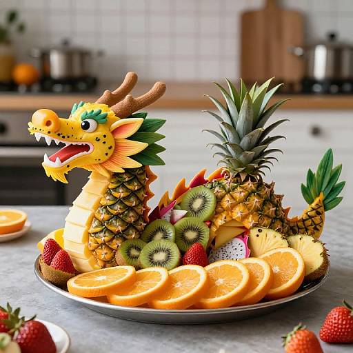 Intricate Dragon Shaped Fruit Platter