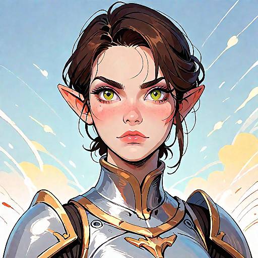 Frowning Yellow-Eyed Silver-Armored Anime Portrait