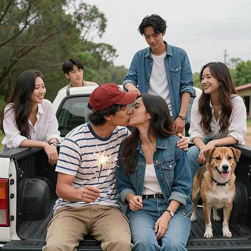 Joyful Couple in a Pickup Truck
