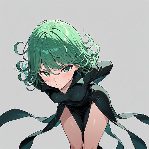 Embarrassed Tatsumaki Leaning Forward in Dress