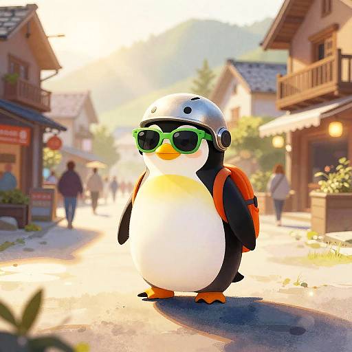 Cheerful Penguin Costume at Sunrise