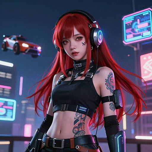 Cyberpunk Anime Girl with Neon Tattoos