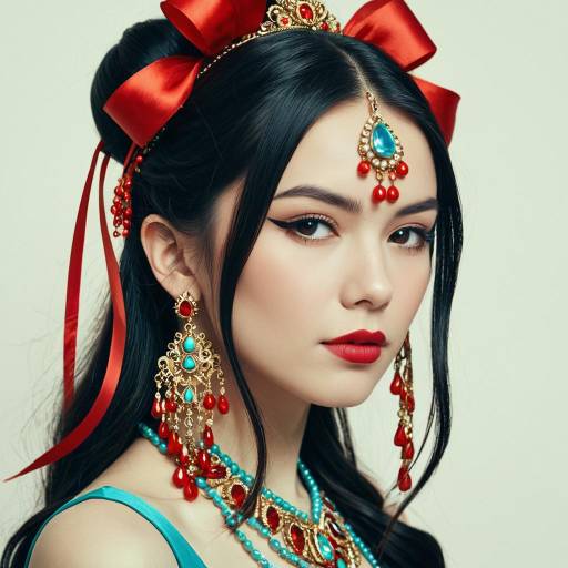 Portrait of Woman with Red and Turquoise Jewelry