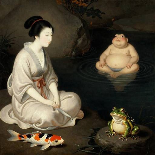 Samurai Koi Fish Meditating by Pond