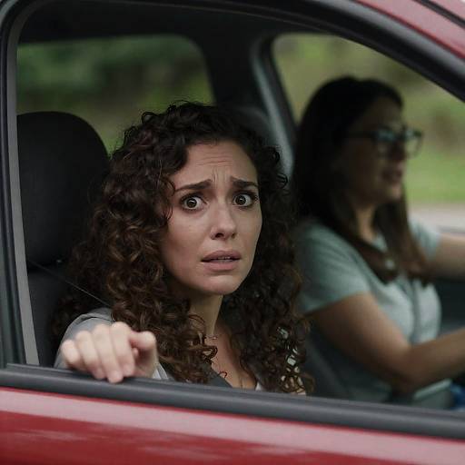 Anxious Woman in a Red Car