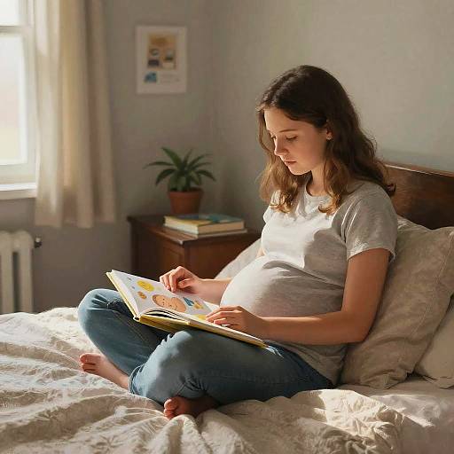 Pregnant Teen Reading in Cozy Bedroom