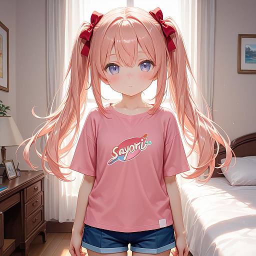 Anime Girl Sayori in Bedroom