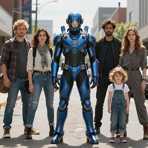 Vibrant Urban Scene with Sci-Fi Armor