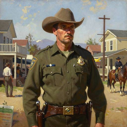Vigilant Town Sheriff Oil Painting