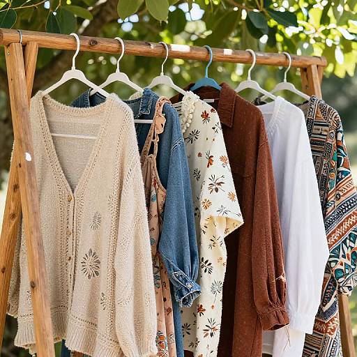 Bohemian Clothes on Rustic Wooden Rack