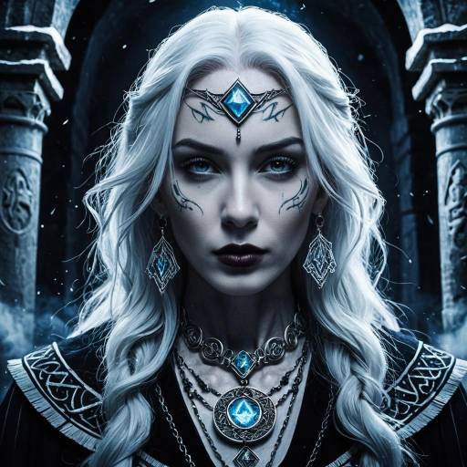 Mystical Elder with White Hair and Runes