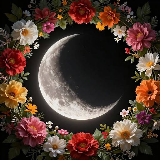 Crescent Moon with Floral Arrangement