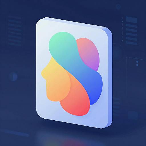 Digital image of a glowing iOS app icon with overlapping colorful swirls in red, orange, yellow, blue, and purple.