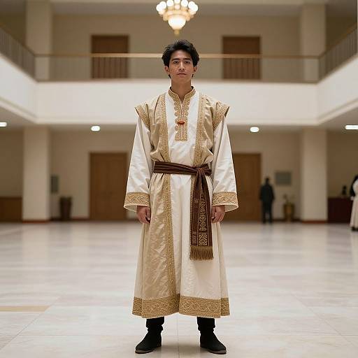 Man in Traditional Costume in Hall