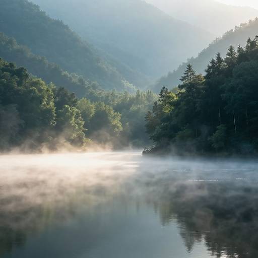 Misty Morning Lake in Forest Valley