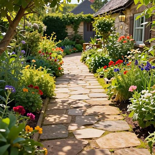 Rustic Garden Path with Colorful Flowers