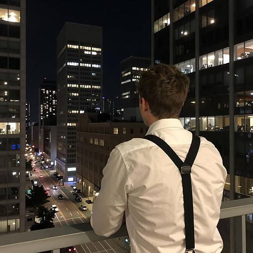 Urban Night Scene with Balconied Man