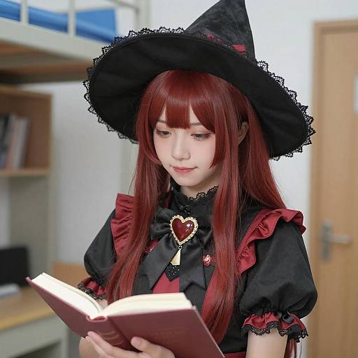 Young Woman in Red Cosplay Outfit