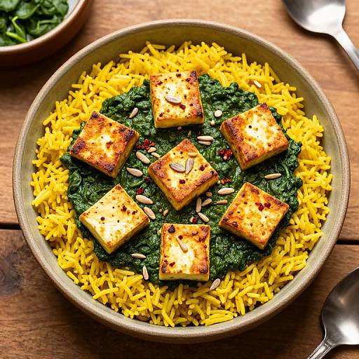 Golden Turmeric Rice with Saag Paneer