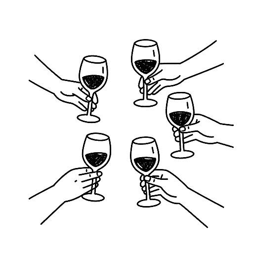 Minimalist Line Art of Hands Holding Wine Glasses
