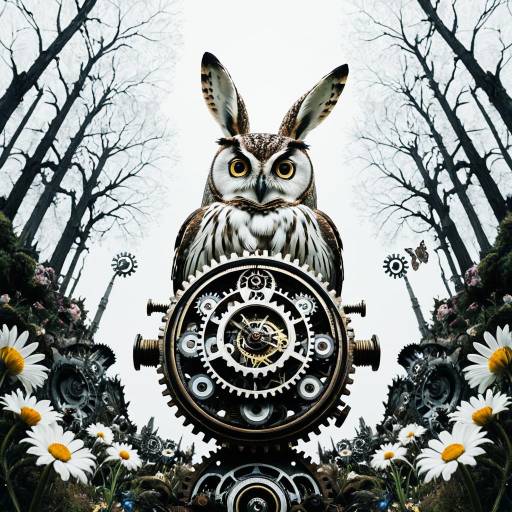 Surreal Owl with Clockwork Gears