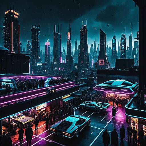 Futuristic Cyberpunk Neon City Rooftop