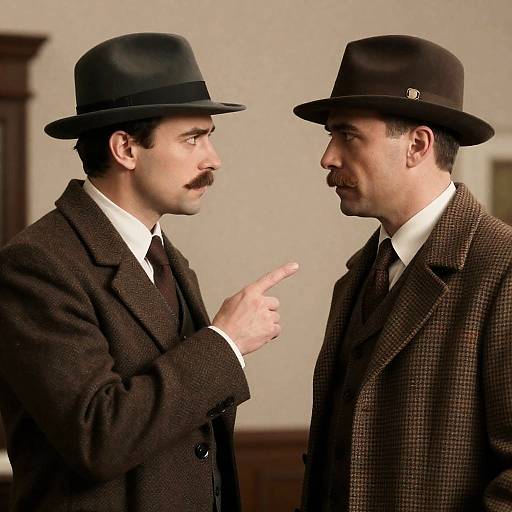 Vintage Standoff: Mustached Men in Hats