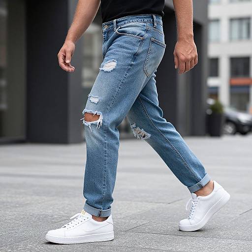 European Man in Distressed Streetwear Jeans