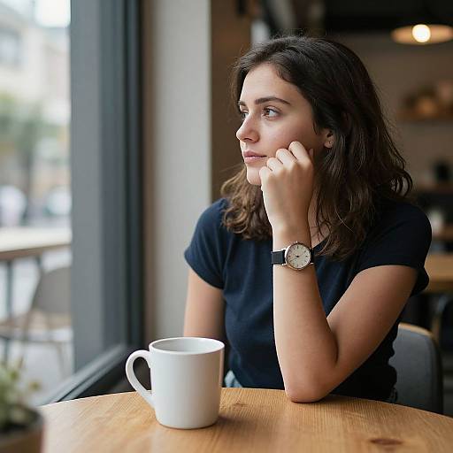 Thoughtful Woman in Cozy Café