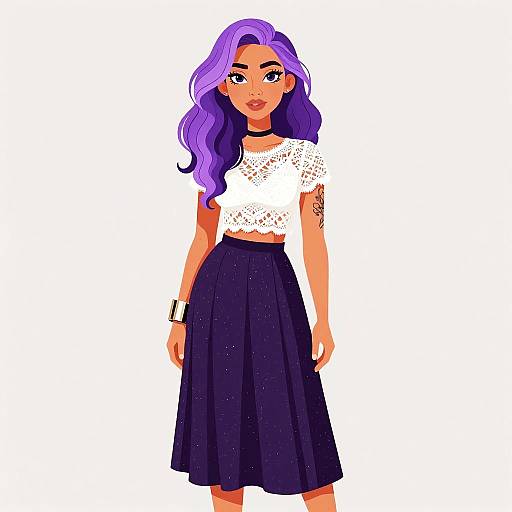 Modern Bohemian Woman with Purple Hair