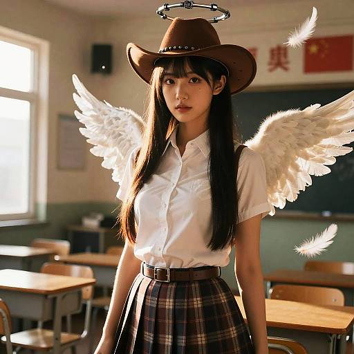 Stunning School Girl with Angel Wings